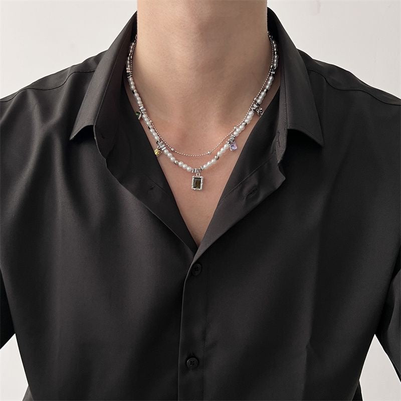 Funsee Hip-hop Colored Zircon Double Layer Necklace