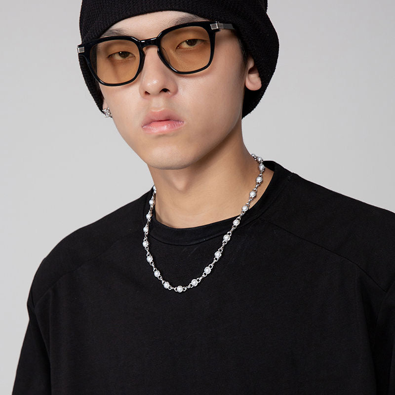 Funsee Square Zircon Double Layer Hip-hop Necklace